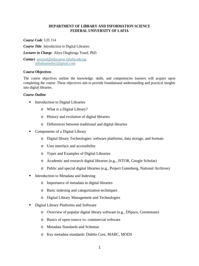 LIS 114 - Introduction To Digital Libraries | PDF | Digital Library ...
