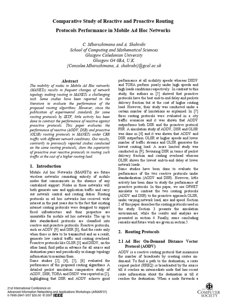 2. Comparative Study of Reactive and Proactive Routing | PDF | Wireless ...
