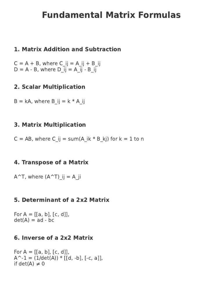 Matrix Formulas Poster | PDF