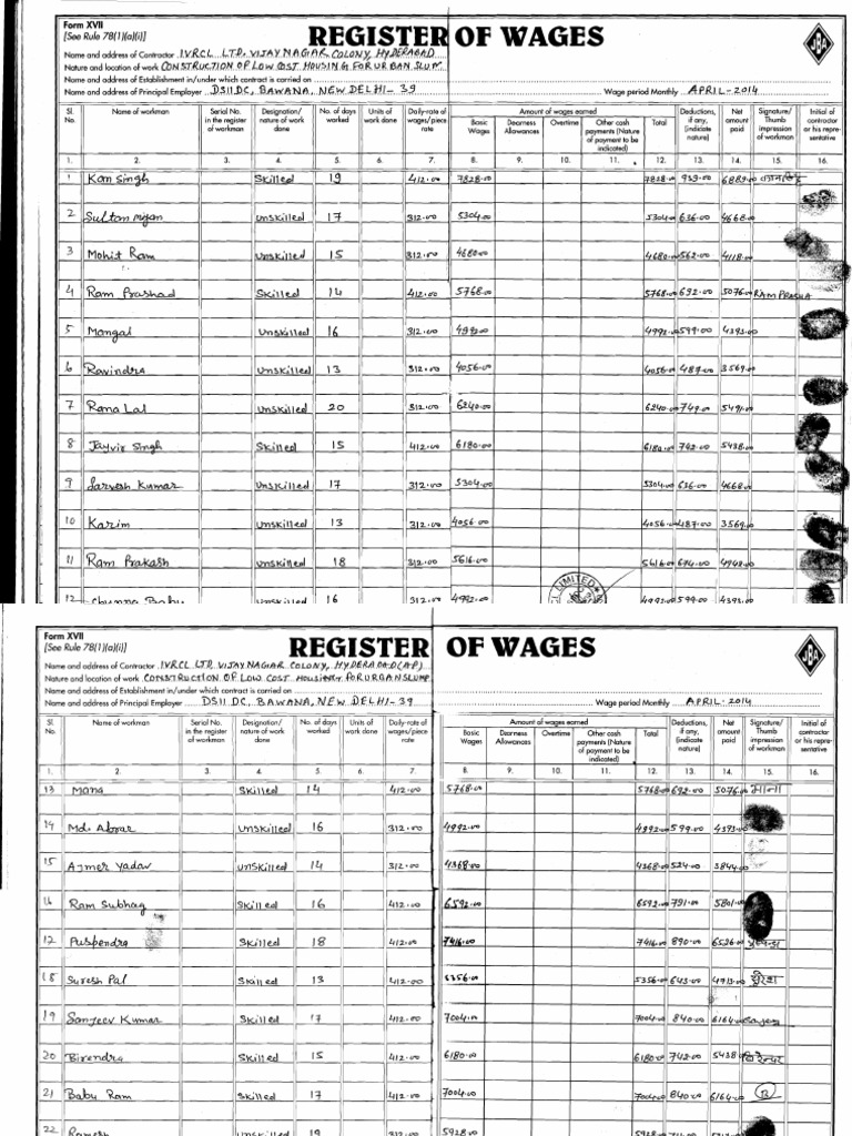 Register of Wages | PDF | Employment Compensation | Wages And Salaries
