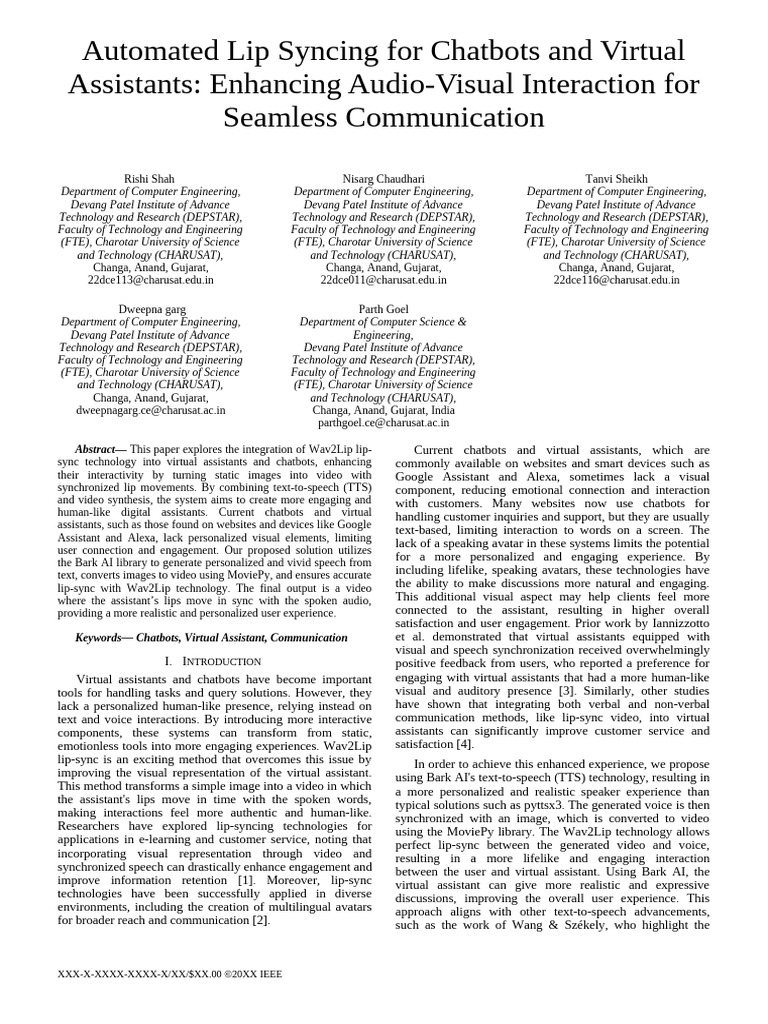 Automated Lip Syncing for Chatbots and Virtual Assistants | PDF ...