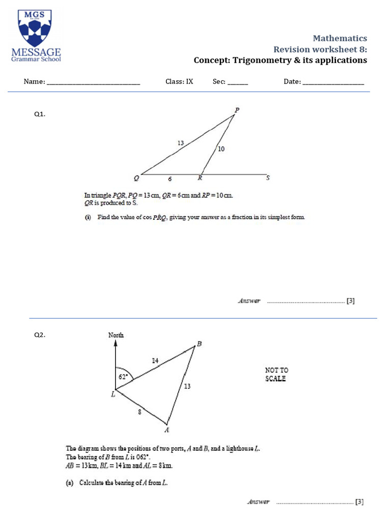 Rev Ws 8 Trigonometry | PDF