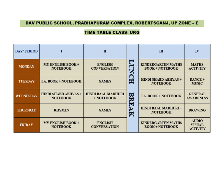 Dav Time Table Ukg 26-27 | PDF