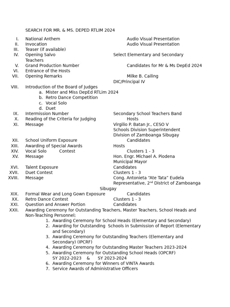 WTD - PROGRAM FOR PAGEANT-AWARDING FINAL | PDF