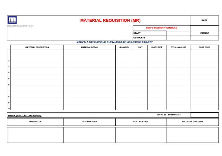 (Mr) Material Requisition Form | PDF