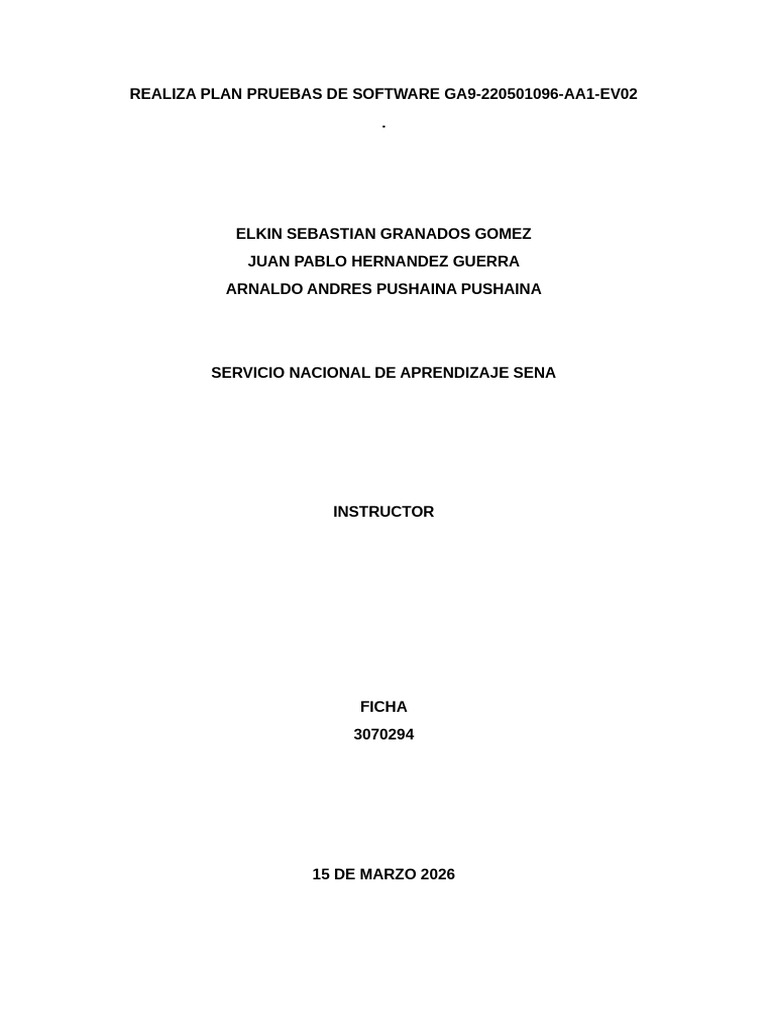 Realiza Plan Pruebas de Software Ga9-220501096-Aa1-Ev02 | PDF ...