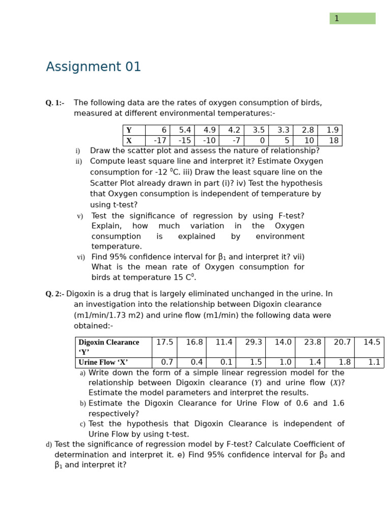 Assignment 01 | PDF | Regression Analysis | Linear Regression