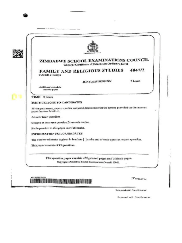 F.R.S Form 4 Paper 2 | PDF