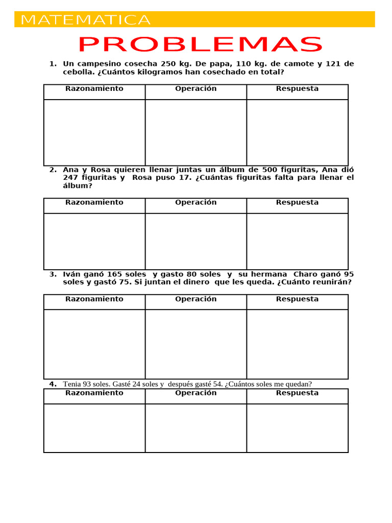 Problemas de Suma y Resta para Segundo Grado de Primaria | PDF
