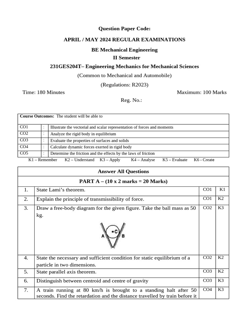 Engineering Mechanics for Mechanical Sciences | PDF | Force | Friction