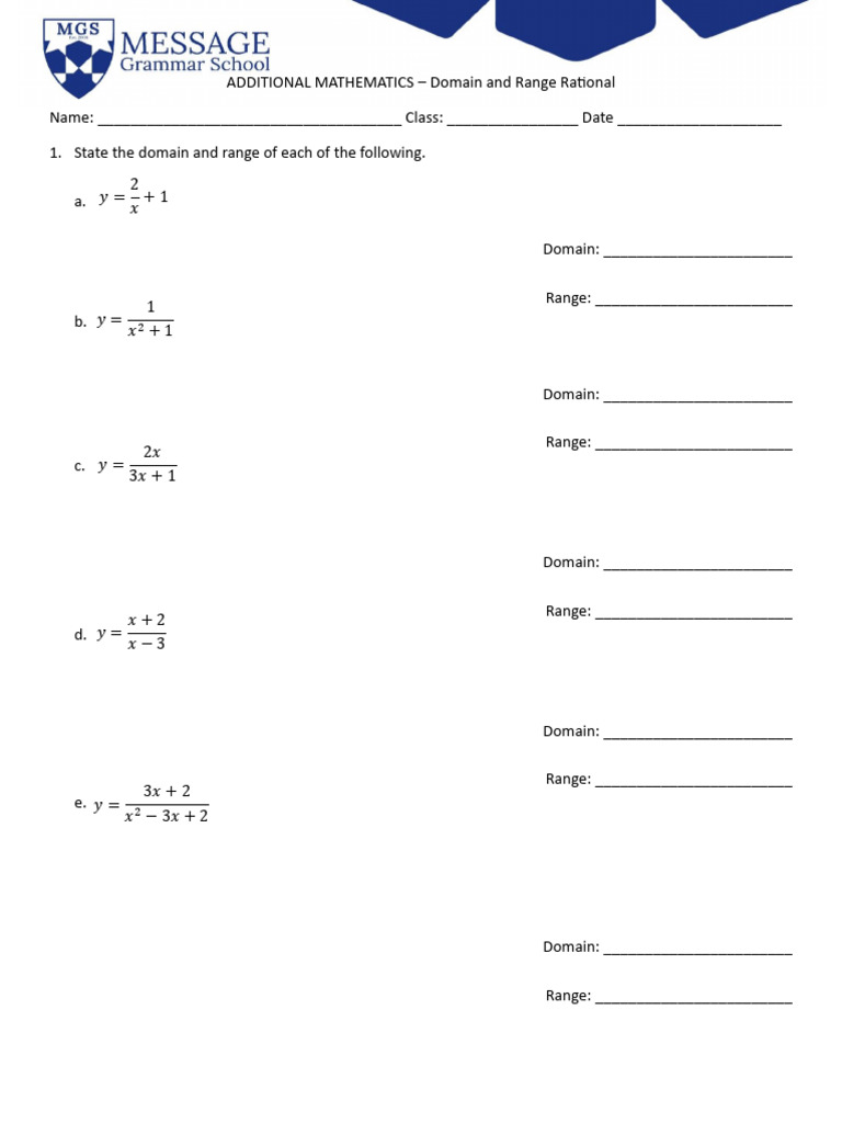Add Maths - Domain and Range Rational | PDF