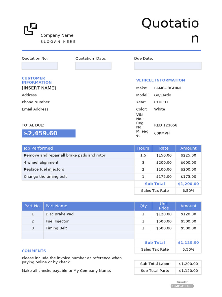 Vehicle Repair Quotation | PDF | Motor Vehicle | Vehicle Technology
