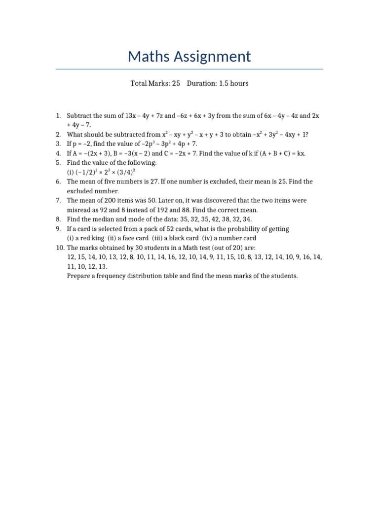 Maths Assignment | PDF