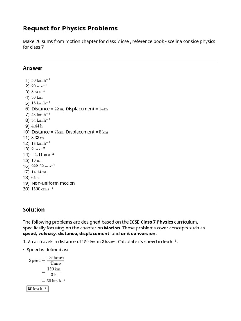 Gpai 20260419 Request for Physics Problems | PDF | Speed | Velocity