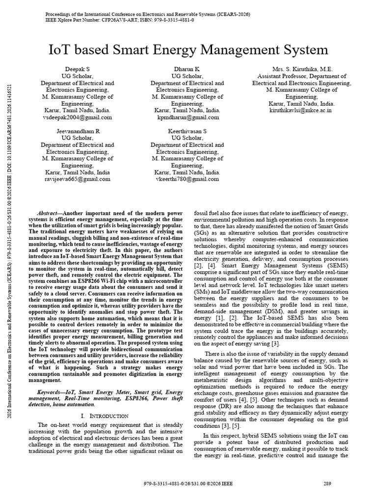 IoT Based Smart Energy Management System | PDF | Internet Of Things ...