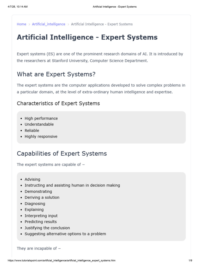 Artificial Intelligence - Expert Systems | PDF | Artificial ...