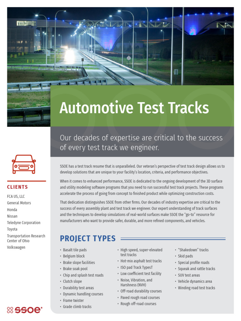 Ssoe Test Track Brochure | PDF | Road | Road Surface
