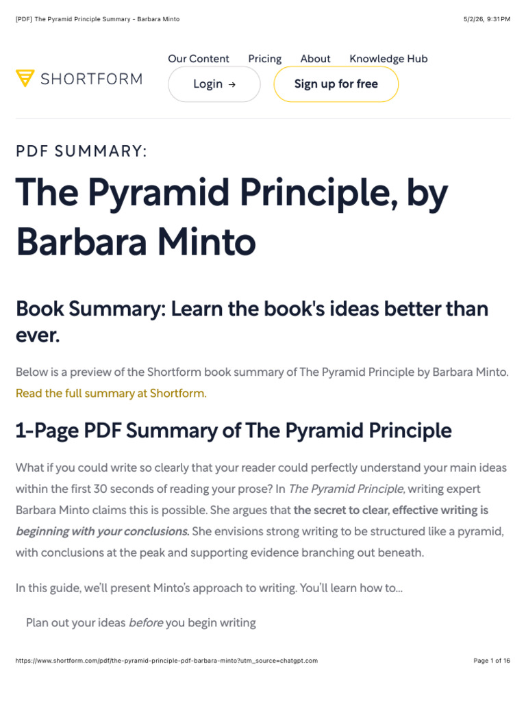 The Pyramid Principle Summary - Barbara Minto | PDF | Brainstorming ...