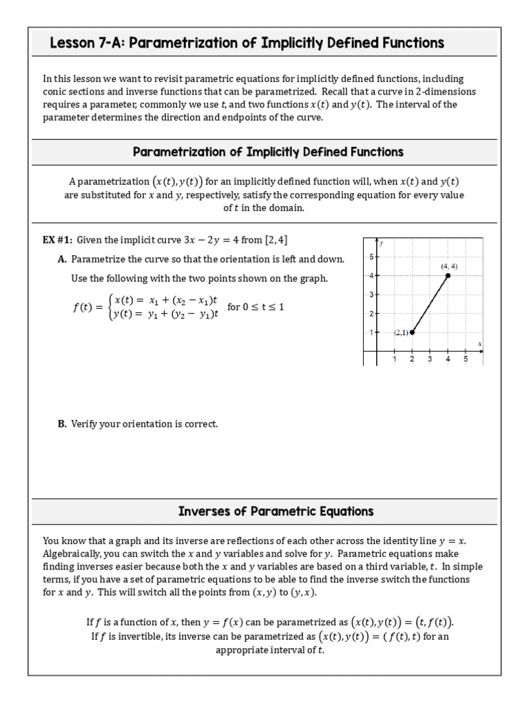 Notes 4.7-Parametrization of Implicitly Defined Functions | PDF ...