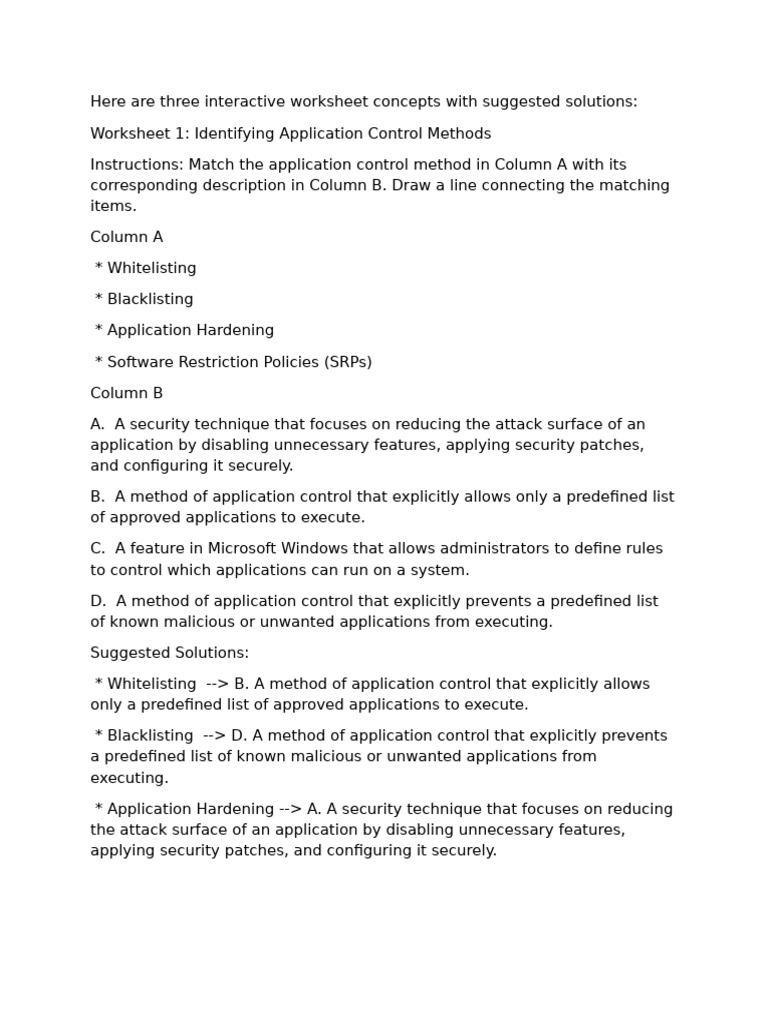 Application Control Interactive worksheet concepts | PDF | Security ...