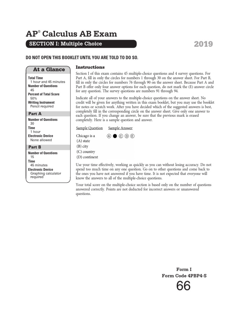 AP Calculus Ab Practice Exam 2019 PDF | PDF | Function (Mathematics ...