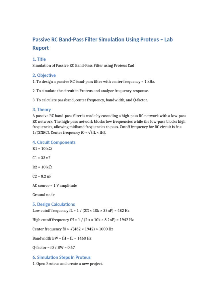 RC Bandpass Filter Lab Report (1)[1] | PDF | Low Pass Filter ...