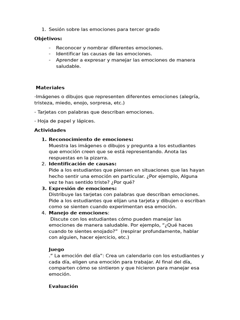 Sesión Sobre Las Emociones para Tercer Grado | PDF