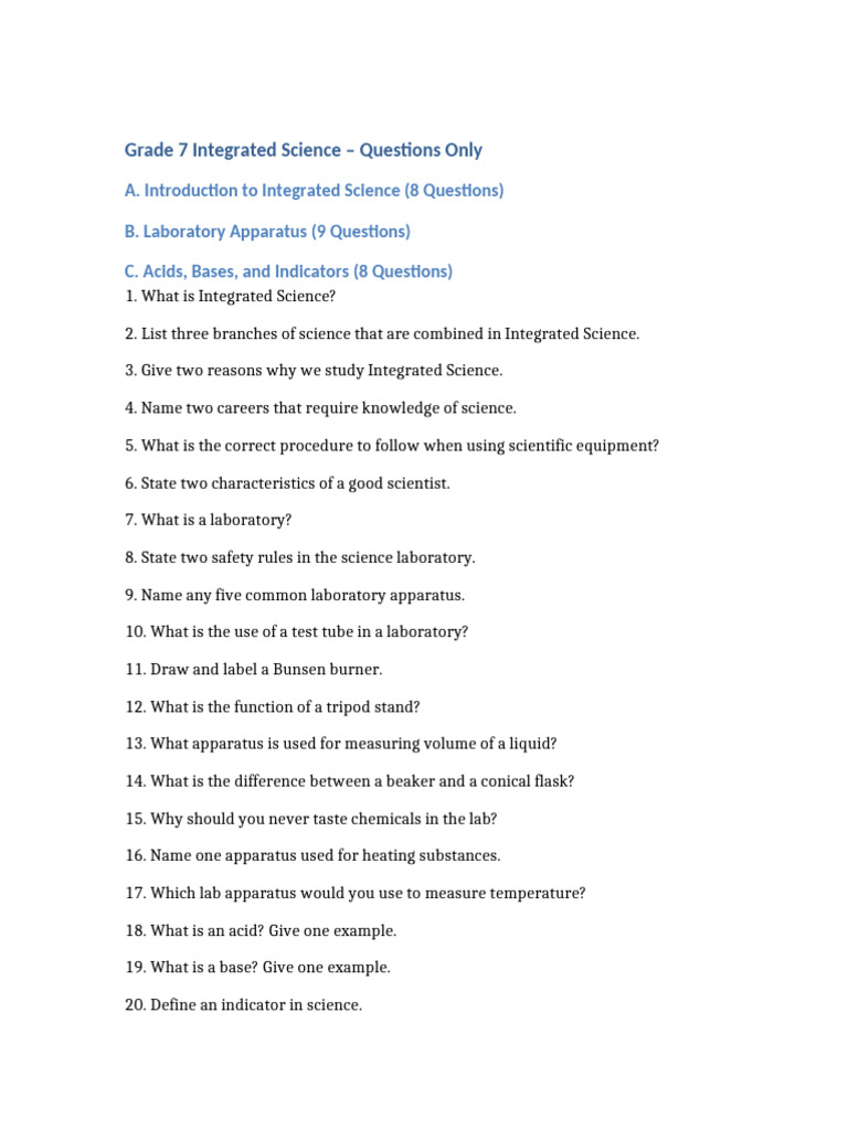 Grade 7 Integrated Science Questions | PDF