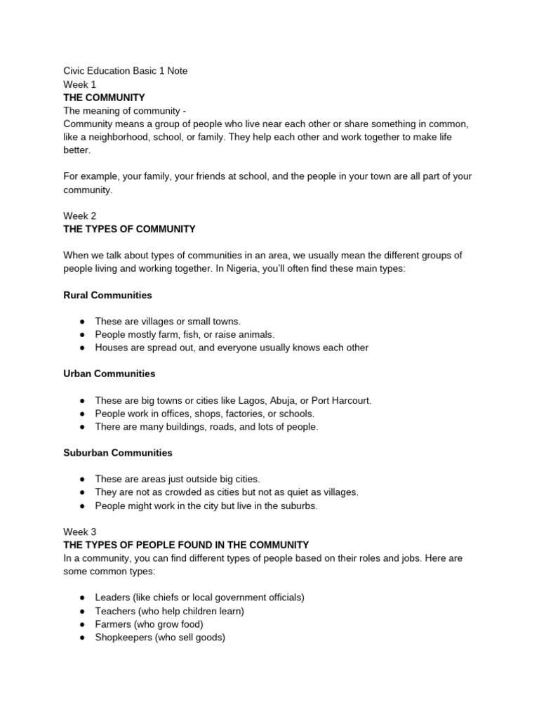 Civic Education Basic 1 Note | PDF | Community | Clergy