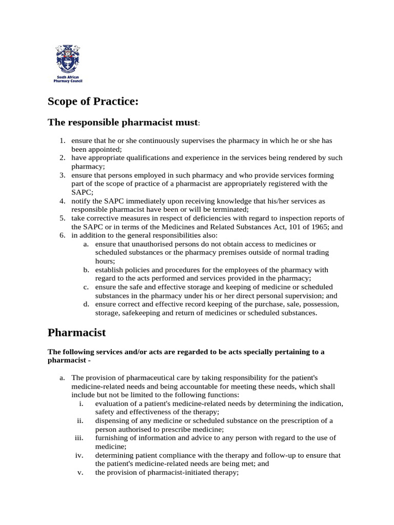Scope of Practice Pharmacists | PDF | Pharmacy | Pharmacist