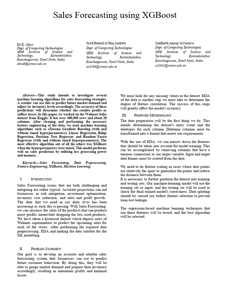 Sales Forecasting Using XGBoost Research Paper.docx | PDF | Dependent ...