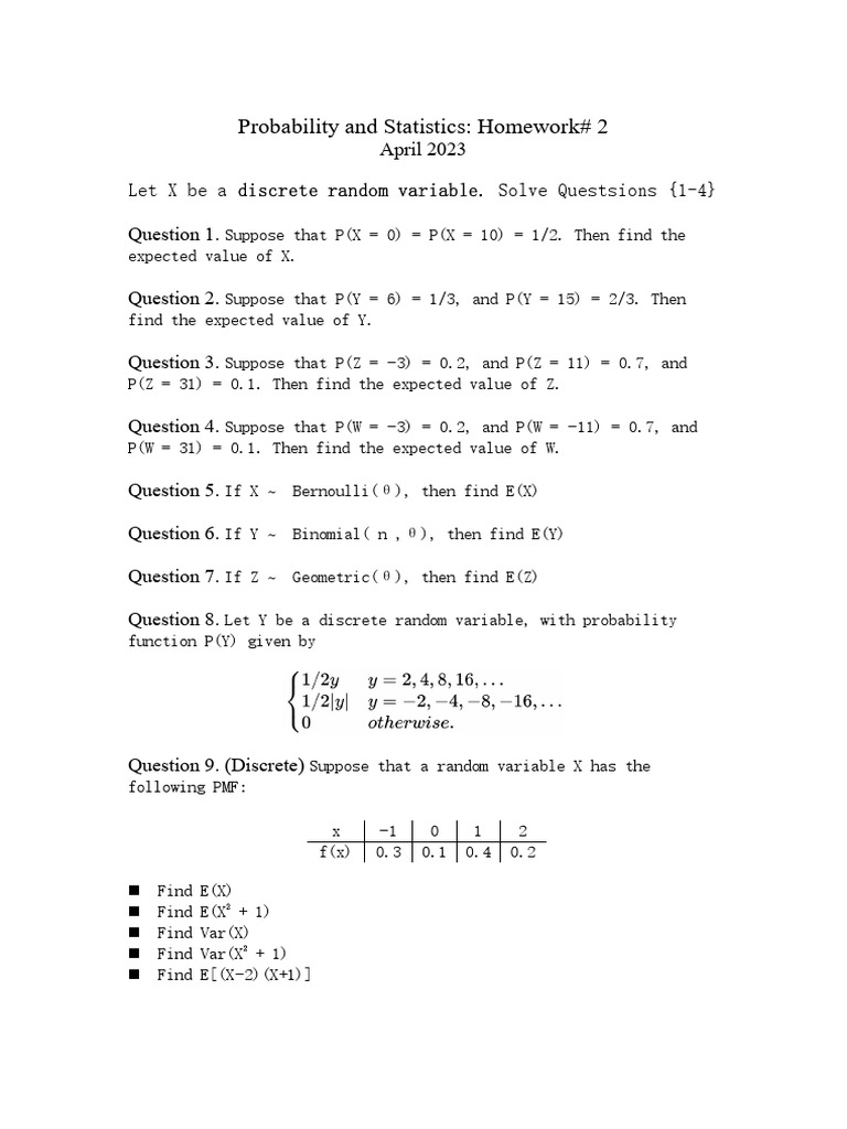 Probability and Statistics Homework 2 | PDF | Probability Density ...