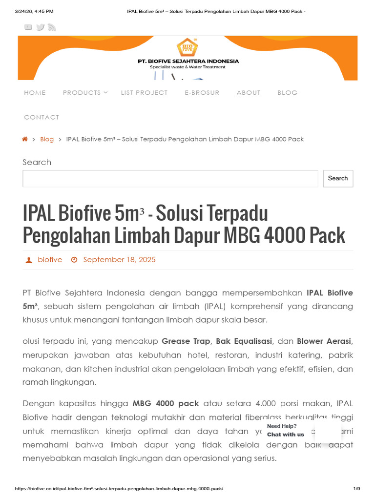 IPAL Biofive 5m - Solusi Terpadu Pengolahan Limbah Dapur MBG 4000 Pack ...