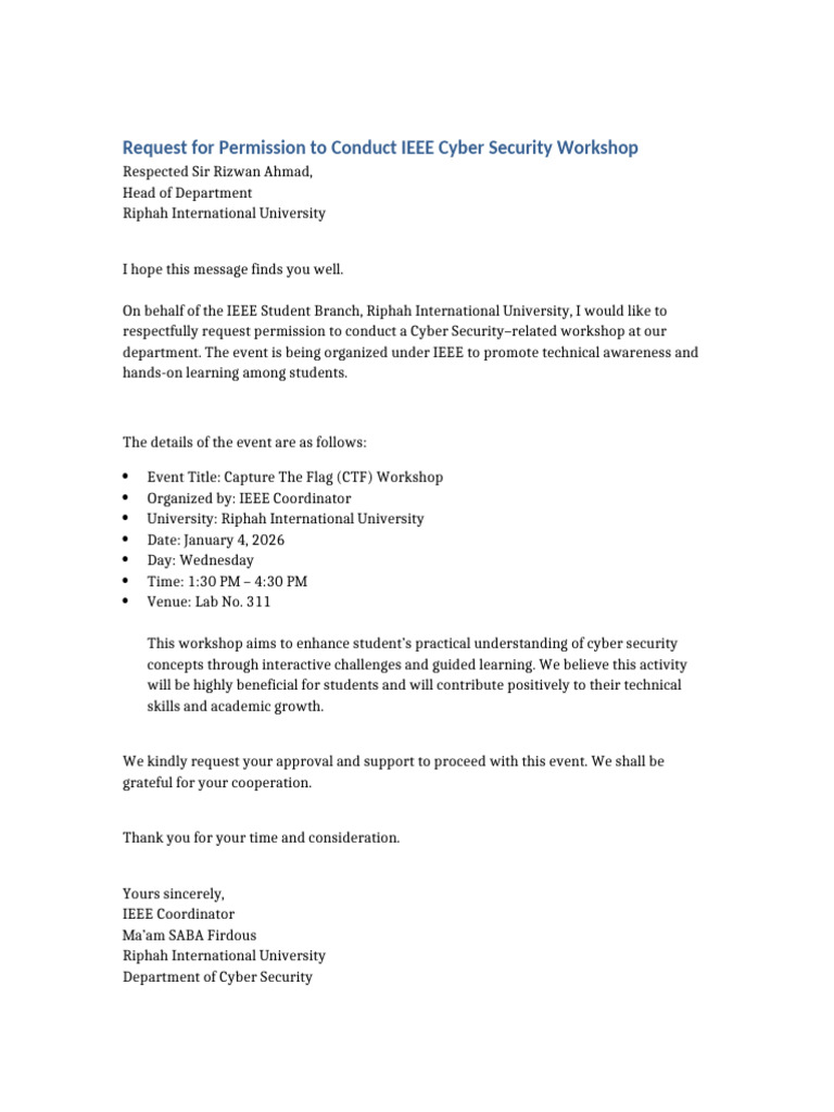 Cyber Security Workshop Approval | PDF