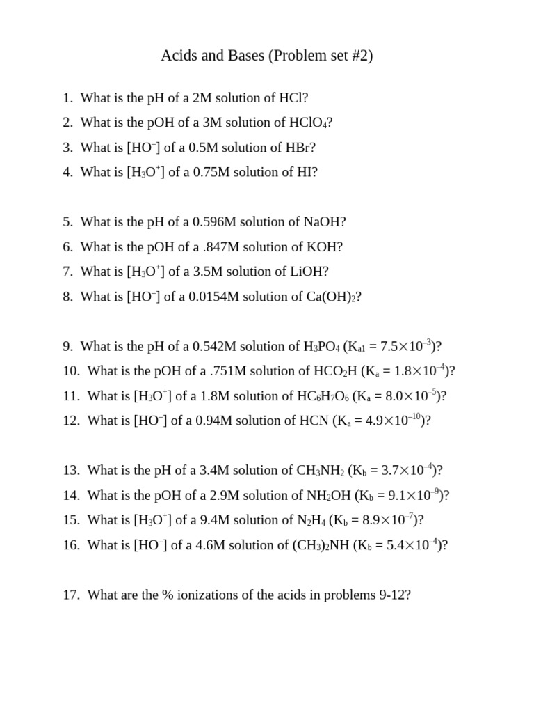 Problem Set 4 Acids and Bases 2 | PDF | Acid | Molecules