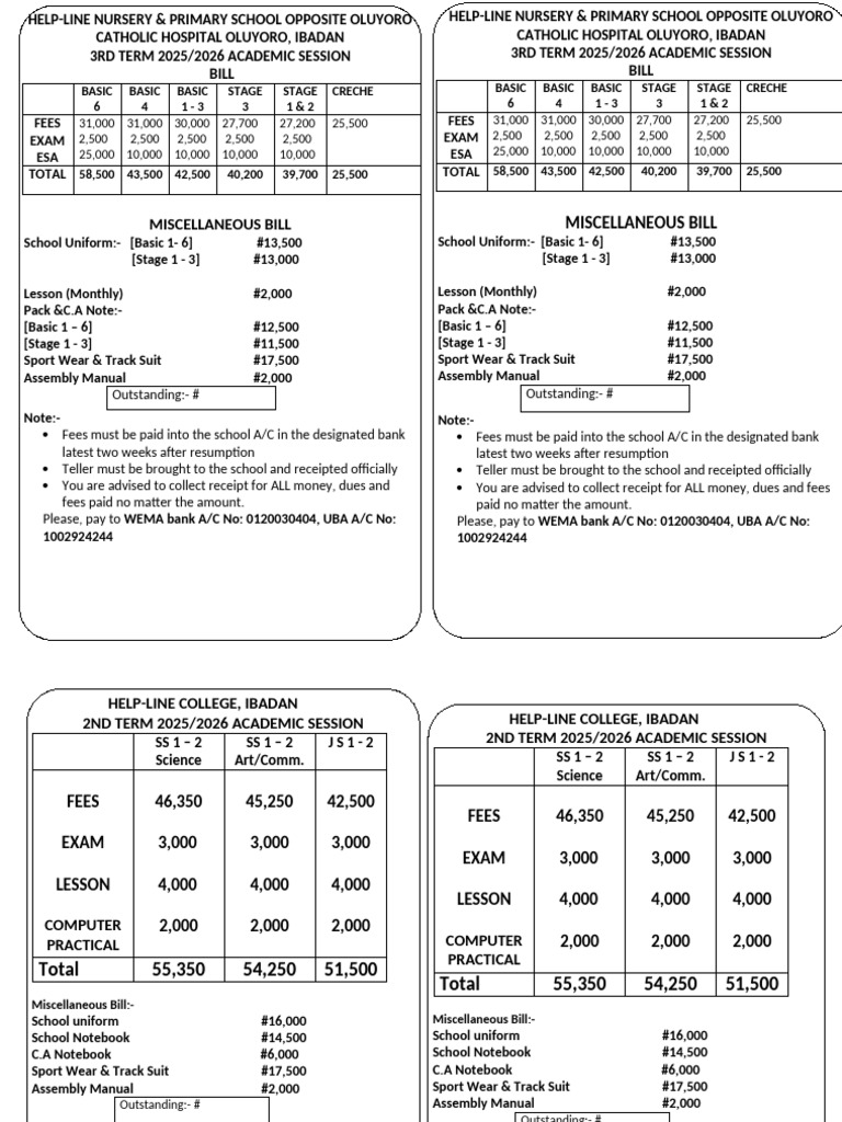 3RD TERM BILL | PDF | Uniforms | Business