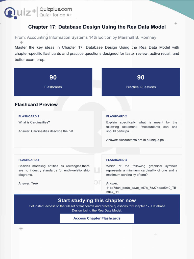 Flashcards for Chapter 17 Database Design Using the Rea Data Model | PDF