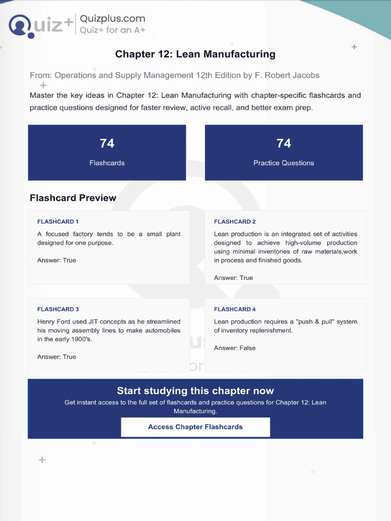 Flashcards for Chapter 12 Lean Manufacturing | PDF