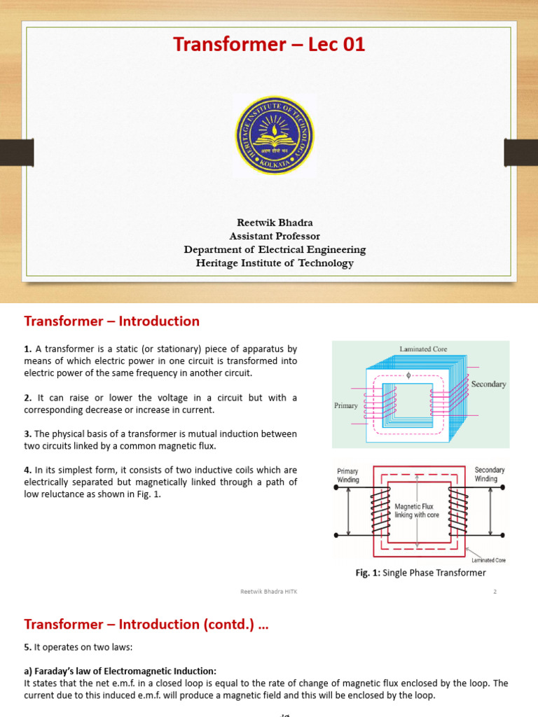 Transformer - Lec 1 | PDF | Transformer | Electromagnetic Induction
