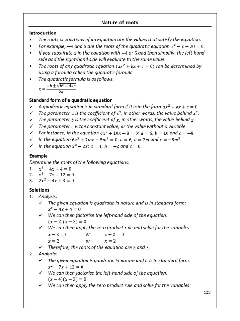 KRN11 - Nature of Roots | PDF | Quadratic Equation | Equations