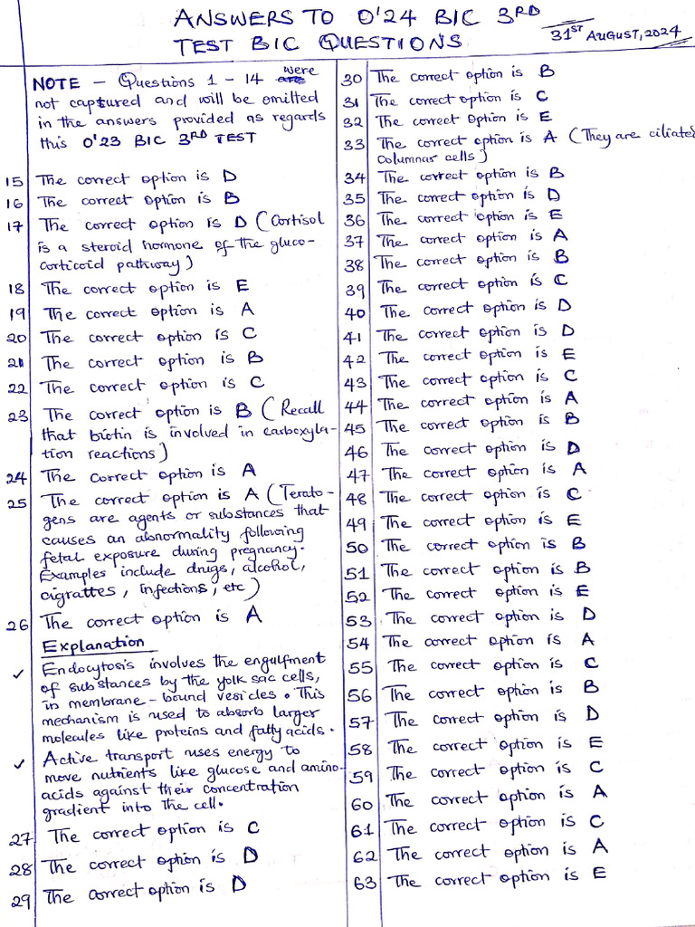 Answers to 0'24 BIC 3rd Test. | PDF