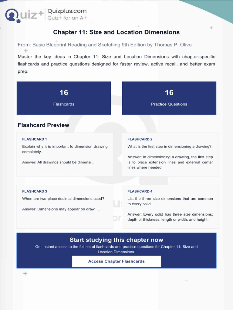 Flashcards for Chapter 11 Size and Location Dimensions | PDF
