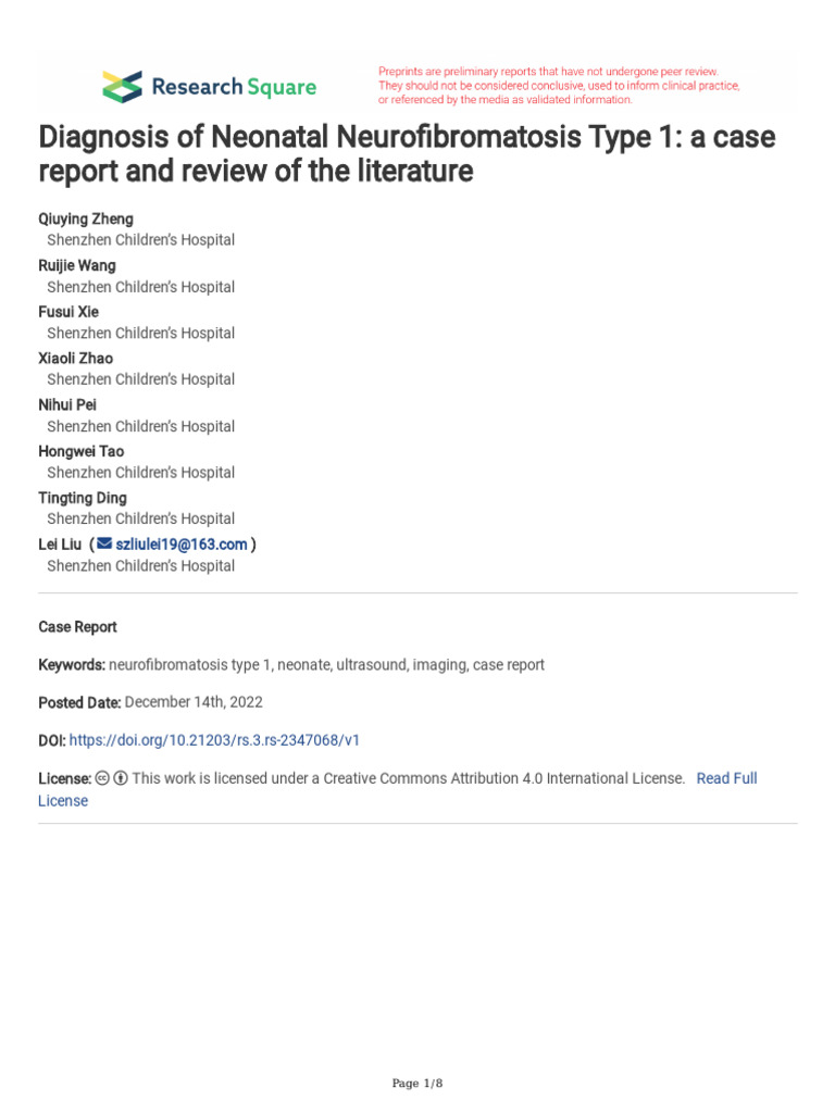Diagnosis of Neonatal Neurofibromatosis Type 1 a c | PDF | Common ...