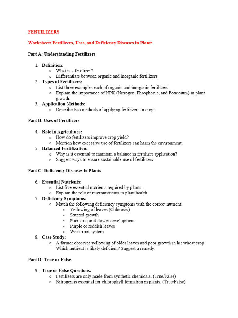 Fertilizer Worksheet | PDF | Fertilizer | Plant Nutrition