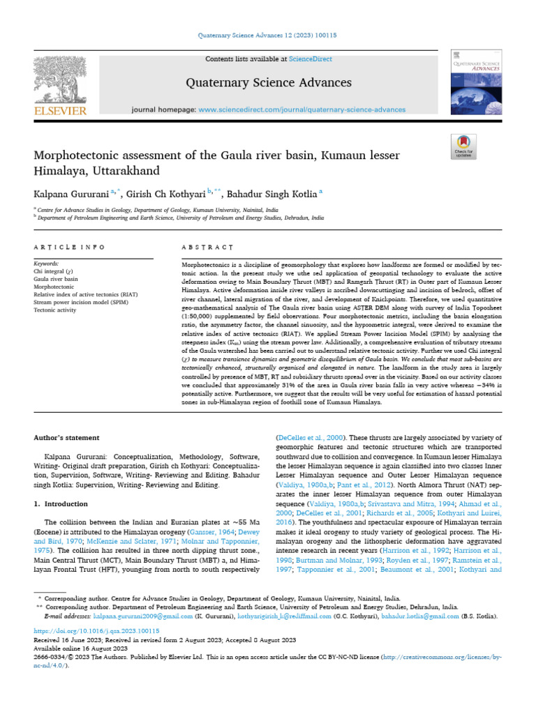 Gururani Et Al. 2023 | PDF | Himalayas | Geomorphology