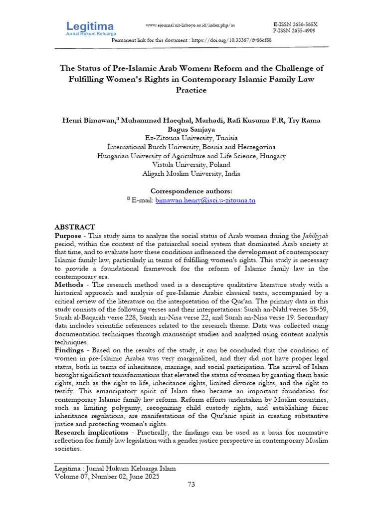 The Status of Pre-Islamic Arab Women Reform and Th | PDF | Feminism ...