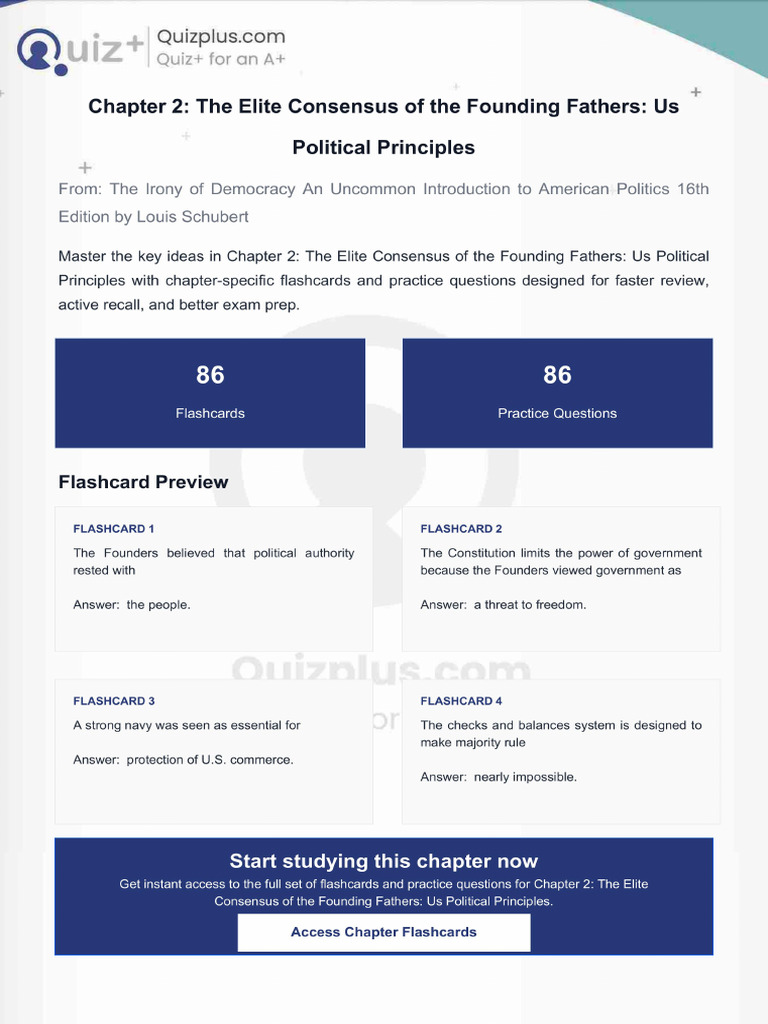 Flashcards for Chapter 2 the Elite Consensus of the Founding Fathers Us ...