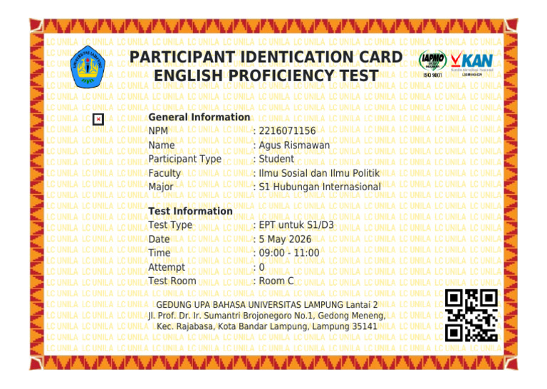 2216071156 Participant Id Card | PDF