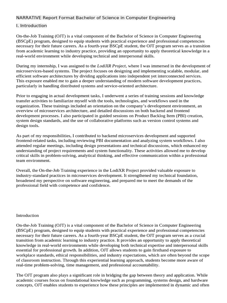 NARRATIVE Report Format Bachelor of Science in Computer Engineering ...