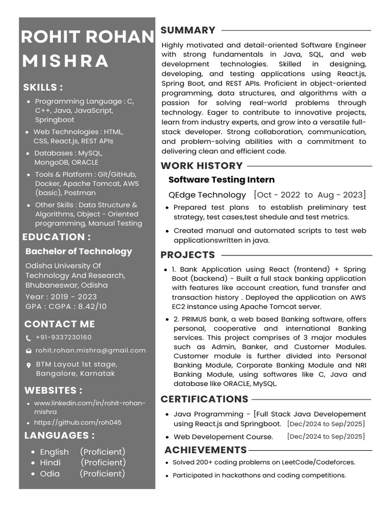 Rohit Rohan Mishra Resume-1 - Converted | PDF | Java (Programming ...